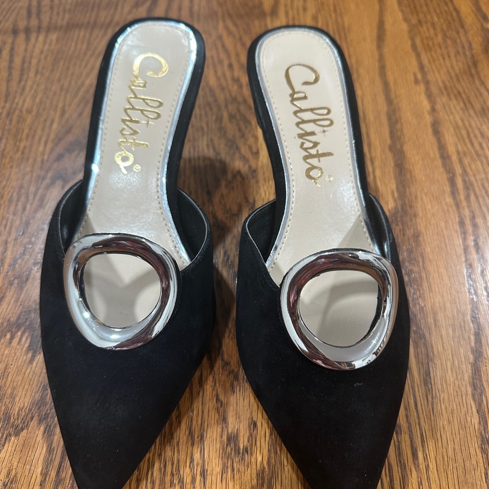 Callisto Black Mules with Silver Accent